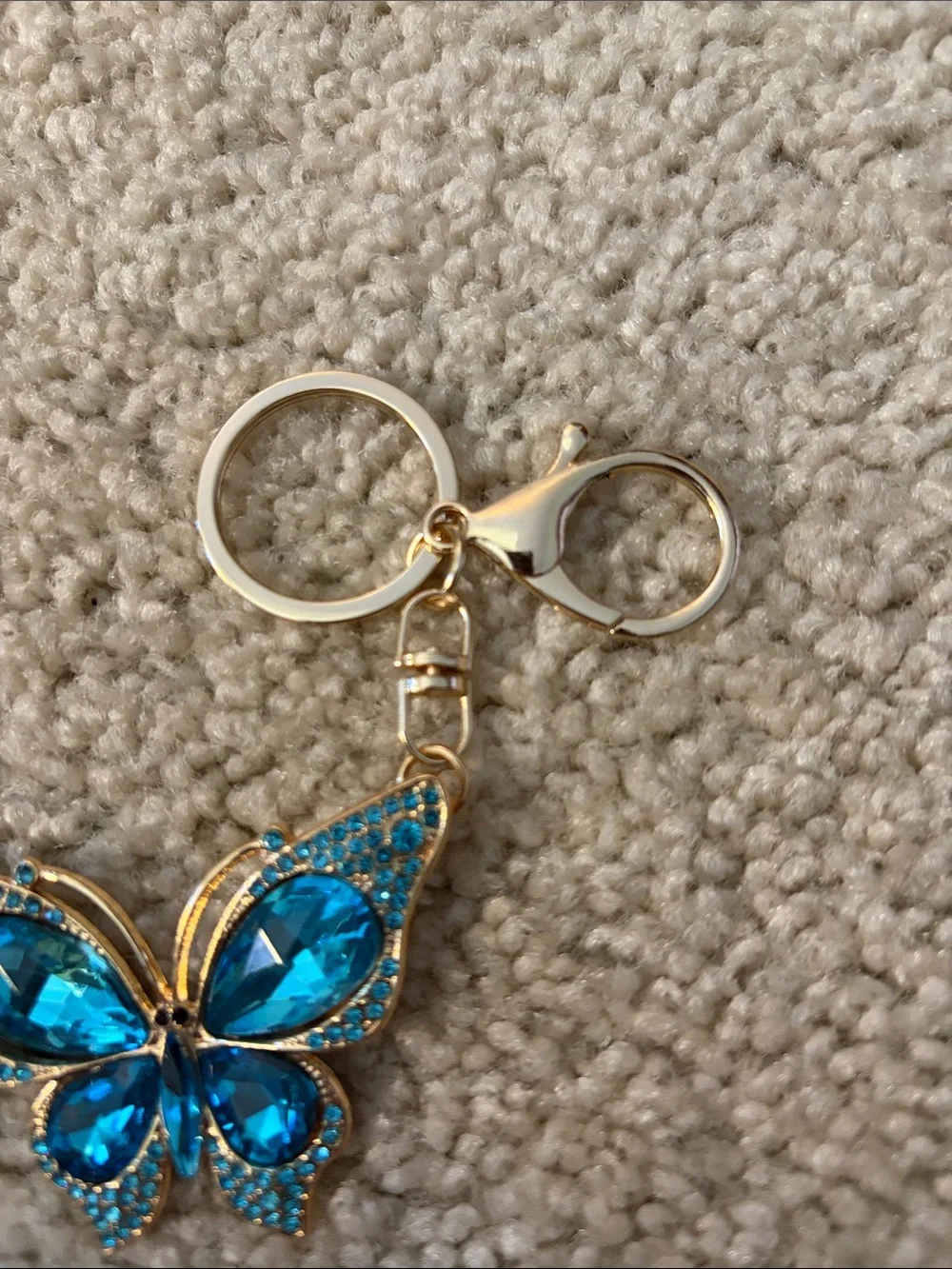 Gold-Tone Blue Crystal Butterfly Keychain NWT